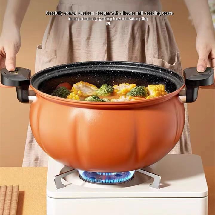 Large Capacity Non-Stick Pumpkin Micro-Pressure Cooker for Soup & Stew - Maifan Stone Integrated Pot, Ideal Gift Cookware
