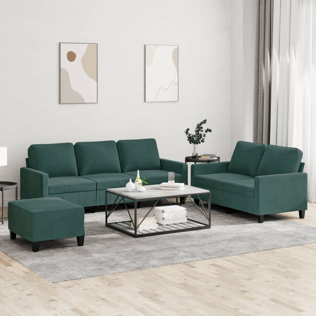 Vidaxl 3-Cz. Relaxation Set With Cushions, Dark Green, Velvet