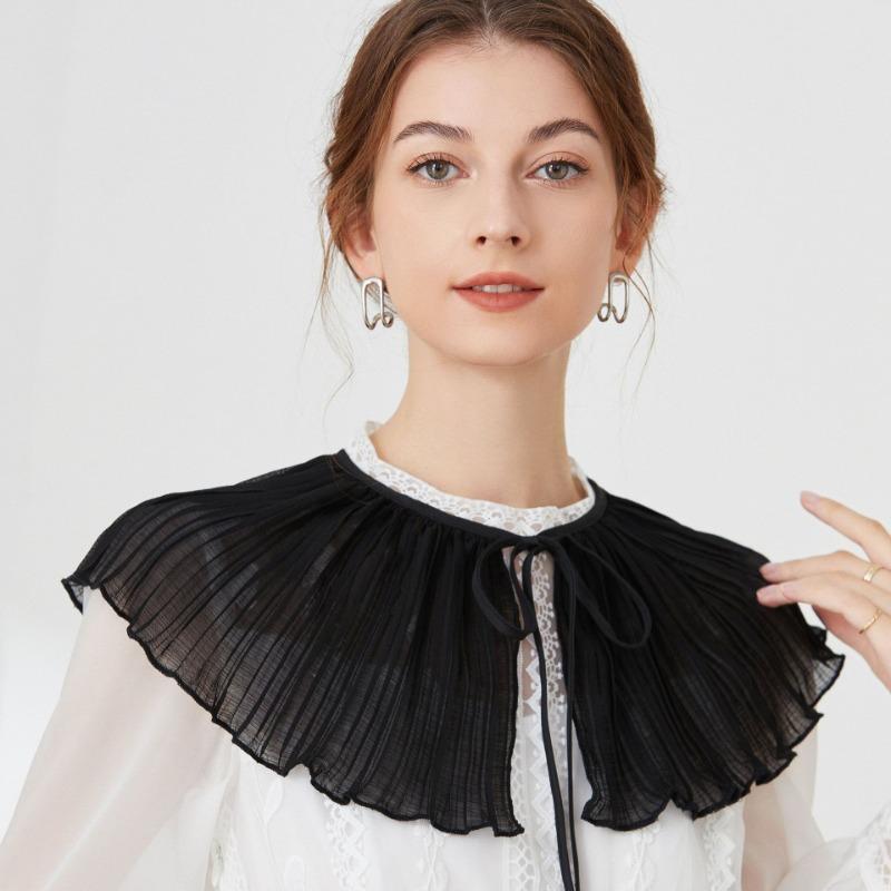 Black Chiffon Fake Collar Shawl for Women's Big Lapel Shirt Detachable Neck Ties Collars Shoulder Wraps Shawl Small Cape