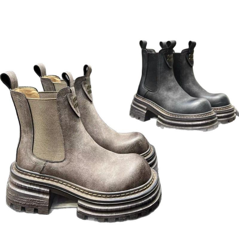 Martin Boots Women's Autumn and Winter New Thick-soled Round Head Thick Heel Versatile Polished Chelsea Boots Short Boots