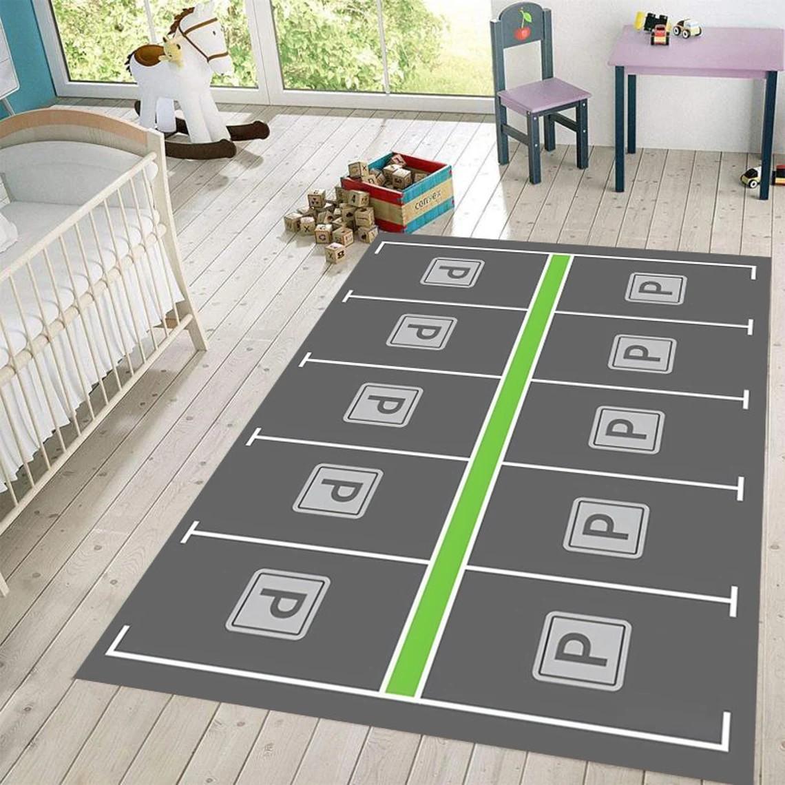 

Kids Race Track Area Rug – Start & Finish Line Carpet – Non-Slip Playful Floor Mat for Children s Bedroom Playroom & Toy Room 50cm x 80cm