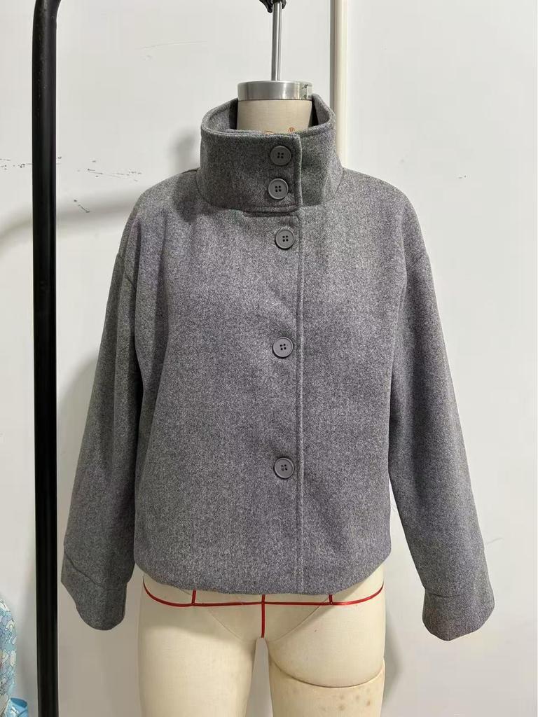 Elegant Women's Short Stand-Up Collar Wool Coat