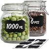Airtight Glass Jars - Praknu - 6 Pieces - 1l - Labels Included - Extra Seals