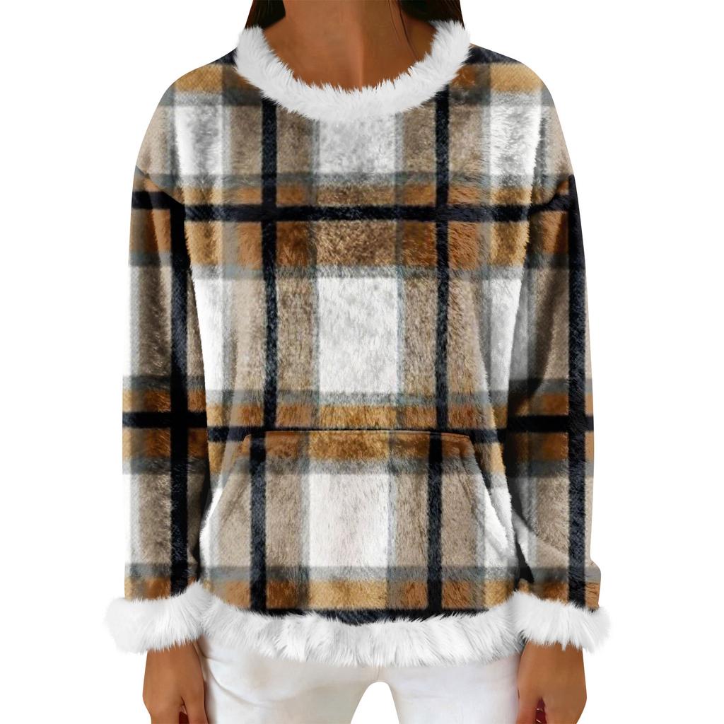 Women's Casual Fleece Sweatshirt  Long-Sleeve Round  Neck Casual Comfortable Loose-Fit Lightweight Women's Flannel Sweatshirt