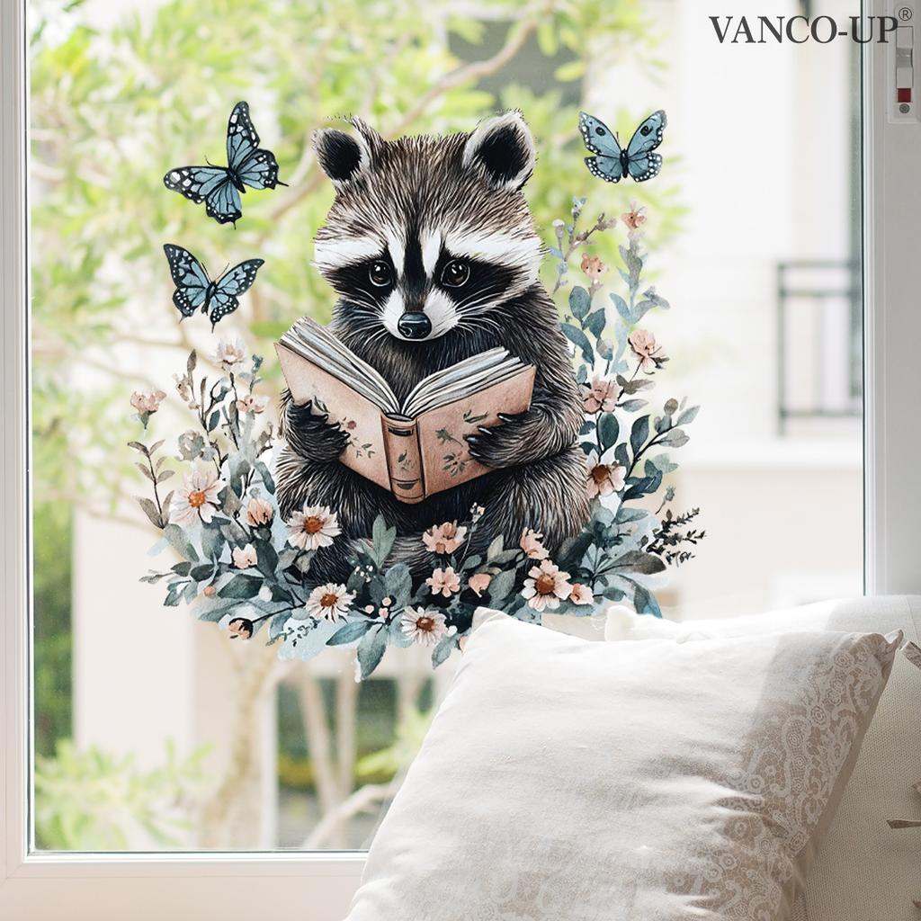 Cartoon Animal Floral Butterfly Window Stickers, PVC Static Cling Glass Decals for Window Storefront Home Decoration
