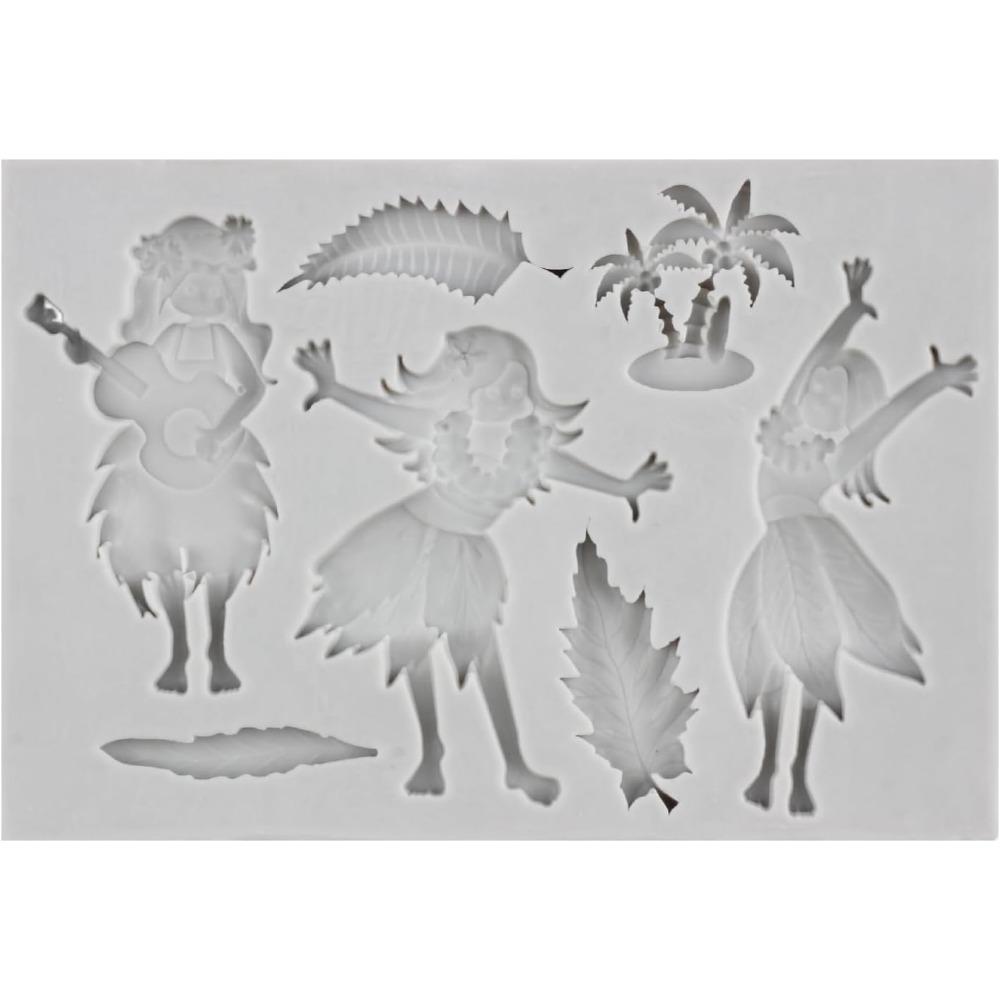 Hawaiian Indian Fondant Mould Summer Tropical Palm Leaves Flower Flamingo Maiden Silicone Moulds Cake Decorating Tools Candy Polymer Clay Moulds