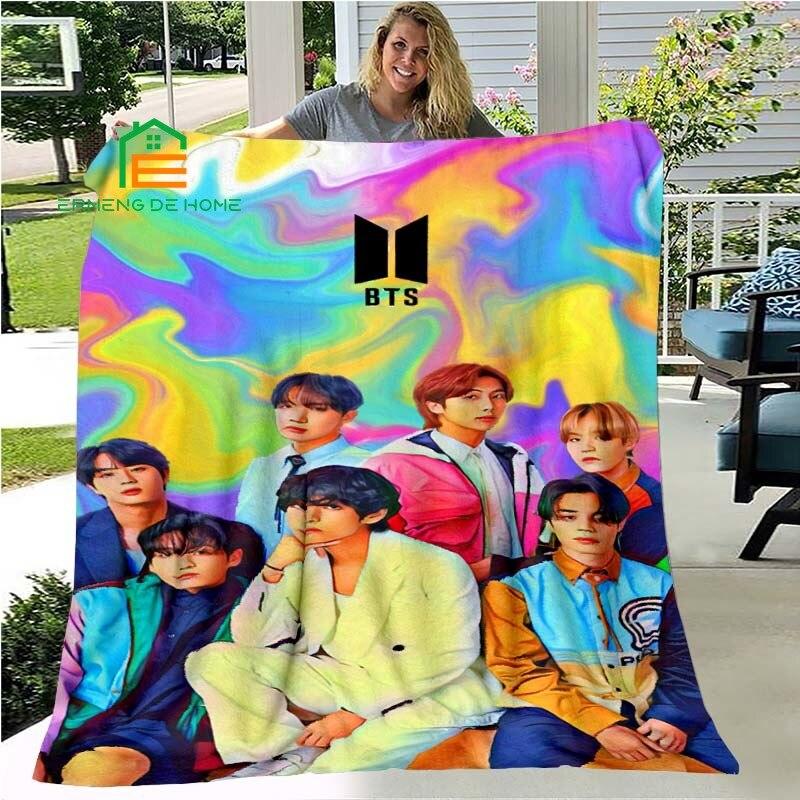 Kpop Hvězda Bangtan Flanelová deka Teplá deka pro domov, piknik, cestování, letadlo, kancelář a pro dospělé, děti 5 velikostí