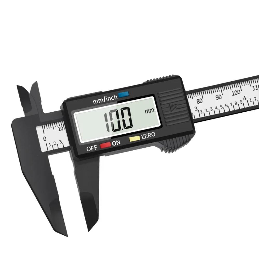 

150mm Digital Vernier Caliper Carbon Fibre LCD Measure Tool Battery Millimeter Inch Internal External Diameter Thickness 100mm-black