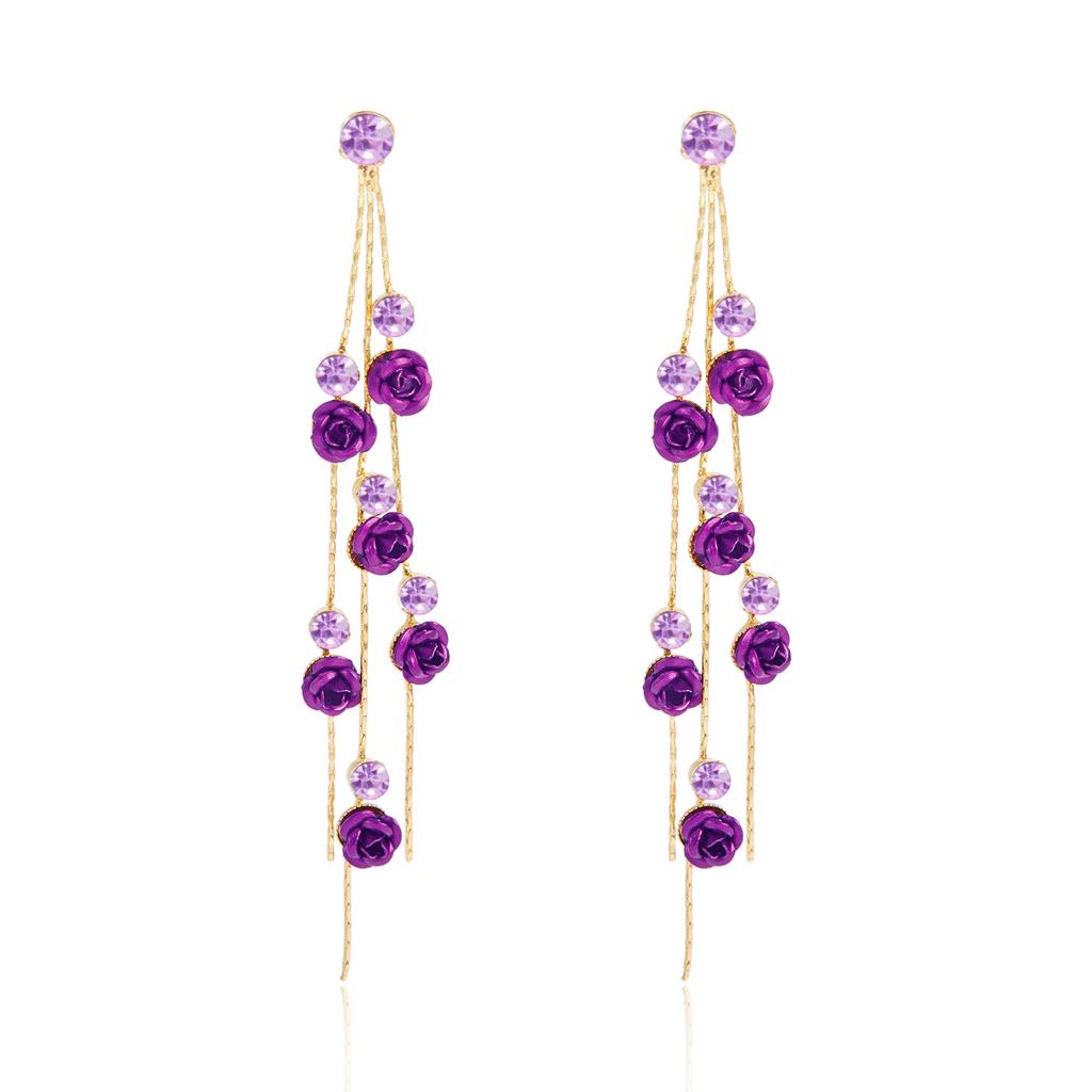 Retro Classic Wine Red Flowers Tassel Earrings For Women Temperament Long Pendant Ear Nail Korean Style Jewelry