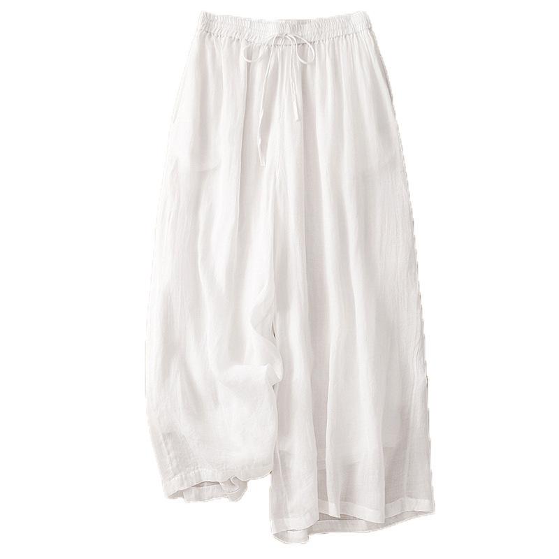 Women's Casual Wide-Leg Elastic Waist Pants - Cotton Linen Double Layer 