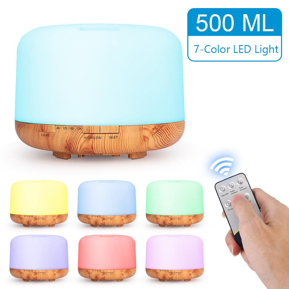 

500ml Wood Grain Aroma Diffuser with Timer - Large Mist Humidifier for Office/Desktop EU Standard