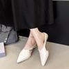 Fashion Slippers Casual Low Cover Toe Shoes Slipers Women Rivet Slides Female Mule Luxury Pointed 2025 Mules Fashion Fabric Rome Retro R