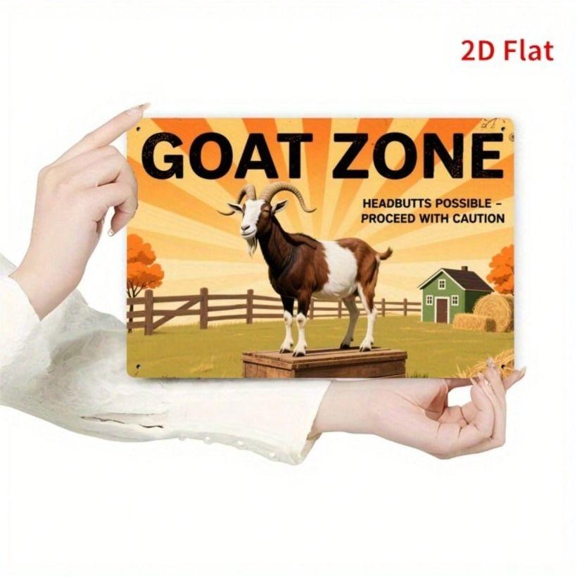 Retro Farmhouse Metal Wall Sign Funny Goat Warning Vintage Tin Poster for Home Decor