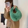 Faux Furs Shoulder Bag with Tie Zipper Casual Shoulder Bag Half Moon Purse Bag