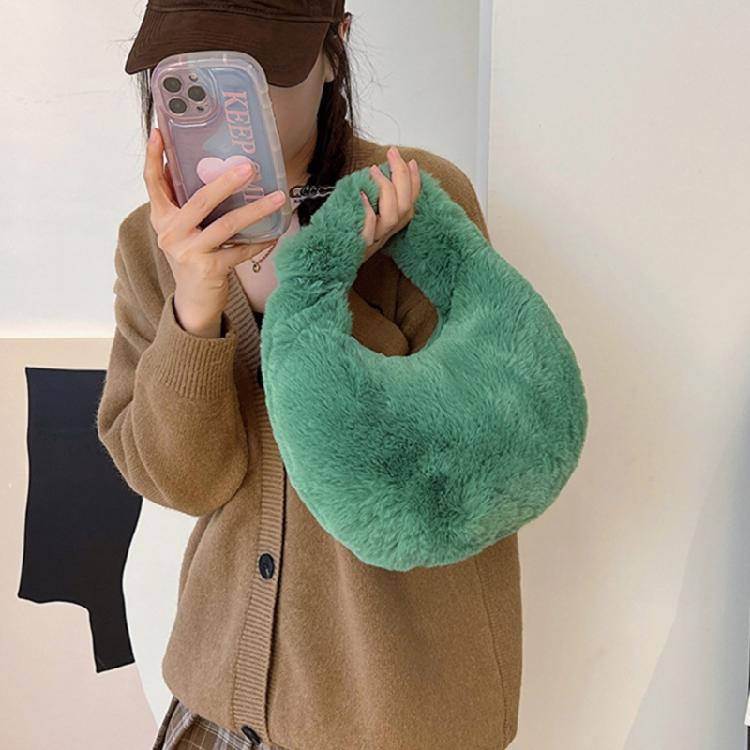 Faux Furs Shoulder Bag with Tie Zipper Casual Shoulder Bag Half Moon Purse Bag