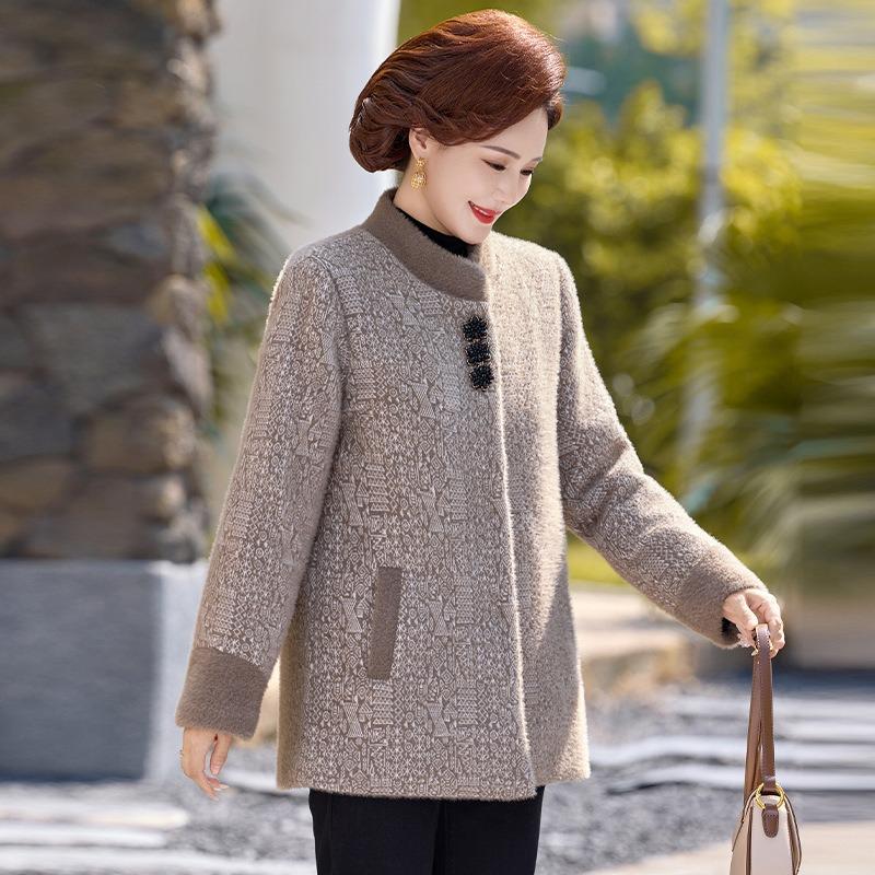 

Новая китайская норка зимнее шерстяное зимнее пальто с ворсом для среднего и пожилого возраста утолщенная теплая хлопковая одежда женская 5XL [recommended 150-80kg]