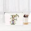 Letter Floral Pattern Zipper Cosmetic Bag Portable Travel Makeup Pouch Multifunctional Toiletry Wash Storage Bag for Women Daily Vacation Organizer