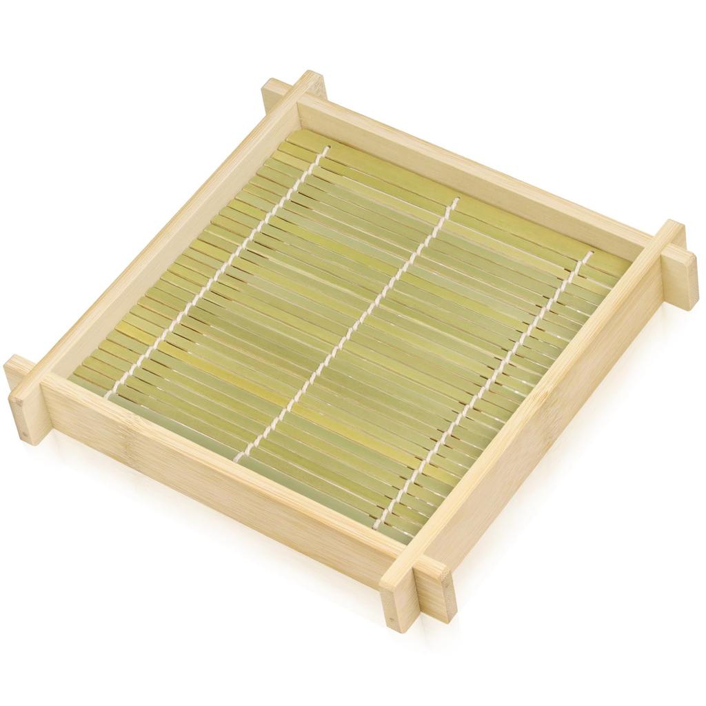 Morikuru Made In Japan Soba Noodle Plate with Slatted White SG Wonder Zone (Morikura) Base, Bamboo, Square, TK08-31, 21.5cm