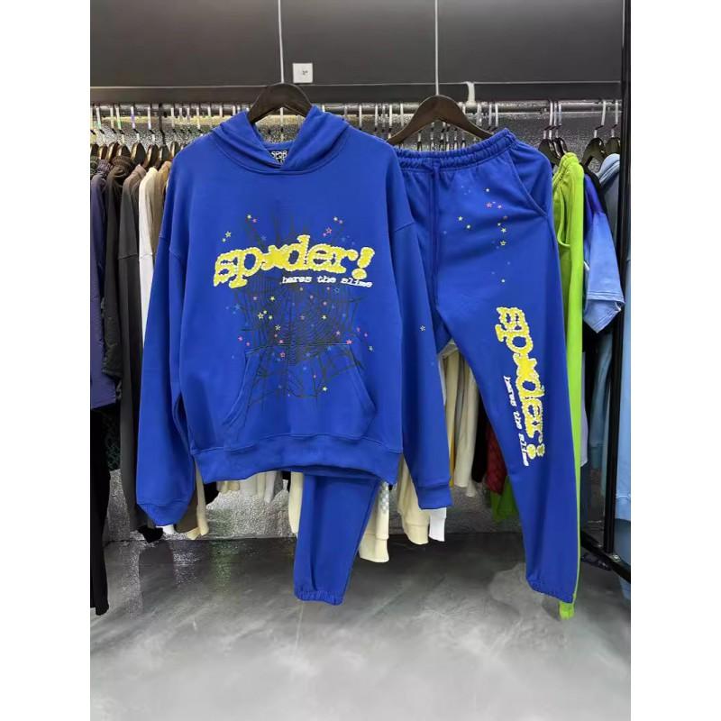 Completo Felpa con Cappuccio e Pantaloni Jogger Unisex con Stampa Ragnatela Streetwear Casual
