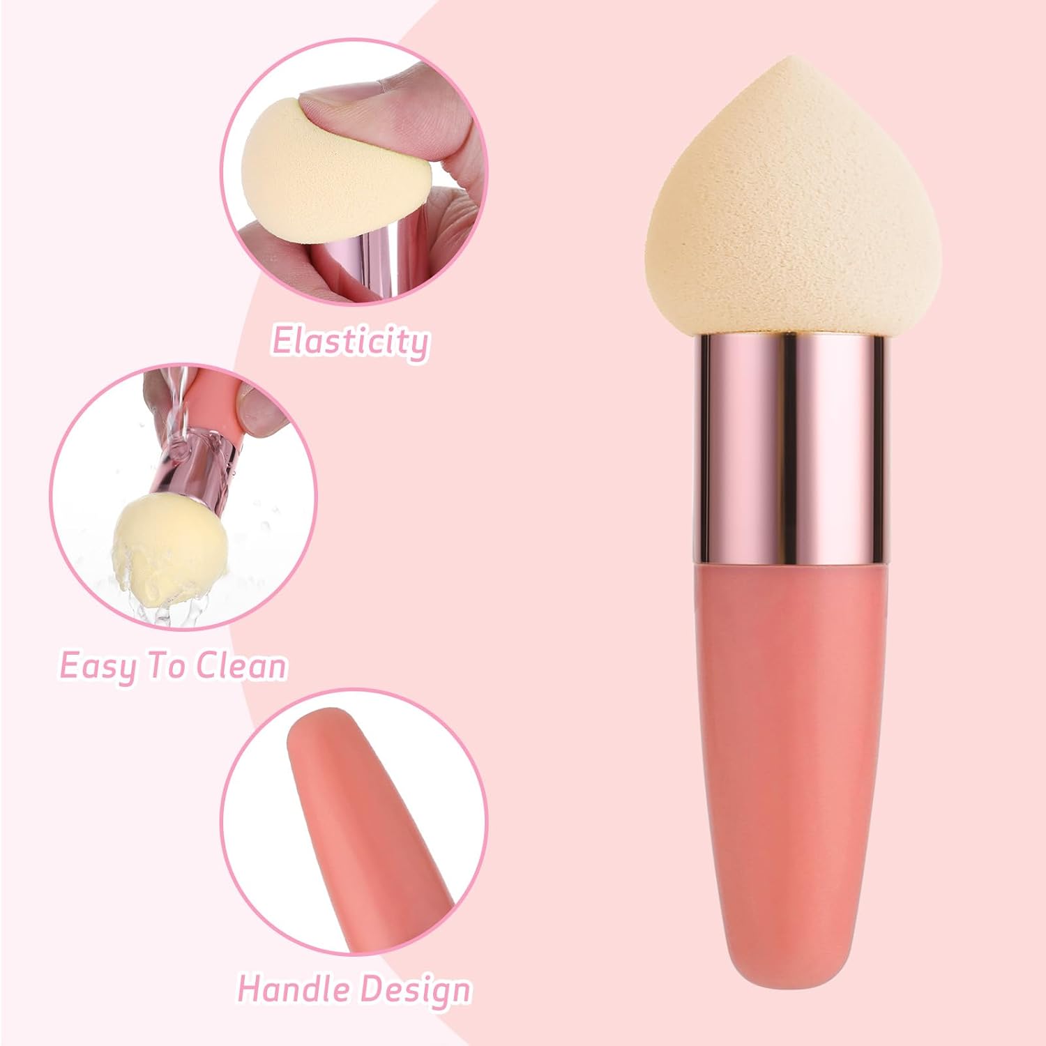 Makeup Sponge with Handle 3 PCS Complexion Sponges Holder for Foundation Beauty Sponges Blender Make Up Face Blending Cosmetics Egg Puff Brush Sponge