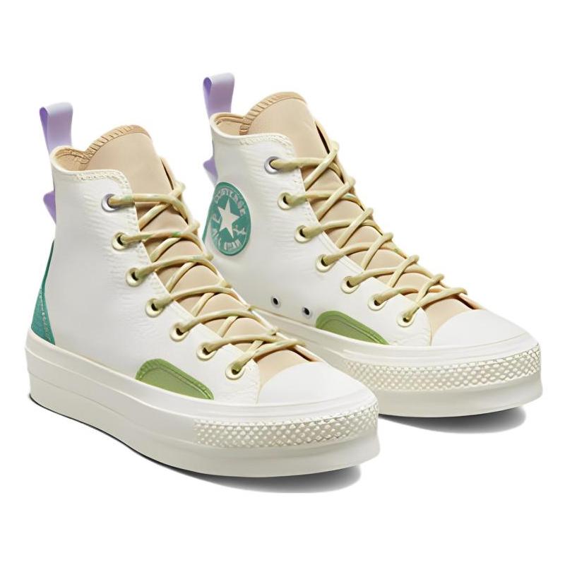 Converse Chuck Taylor All Star Lift Platform Colourblock Overlay Trendy Versatile High Top Espadrilles Women's Beige Green