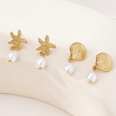 Creative Pearl Starfish Stud Earrings for Women - Exquisite Seaside Resort Style