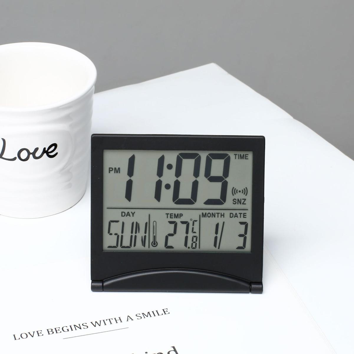 

Цифровой ЖК-дисплей, складной настольный дорожный будильник, календарь, температура, повтор, часы чёрный