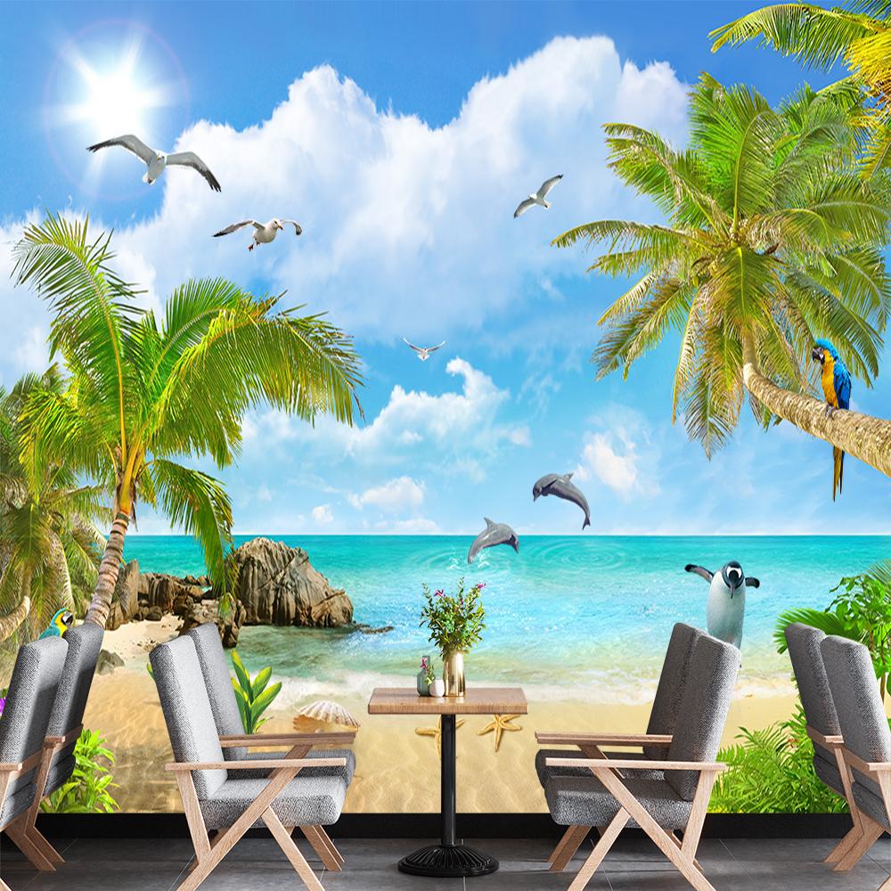 3d Coconut Palm Wall Murals Beach Wallpaper For Walls Living Room Bedroom Summer Scenery Beach Mural