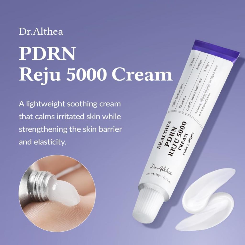 Reju 5000 Cream with PDRN 5,000ppm, Panthenol and Centella Asiatica, Calming Nourishing Facial Moisturizer for Skin Texture and Comfort, 20g