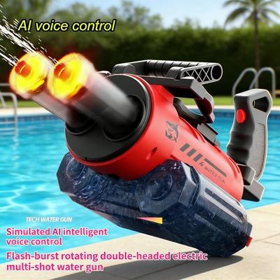 Smart AI Voice-Controlled Electric Automatic Burst Flash Rotating Gatling Water Gun New Outdoors Children's Handheld Toy
