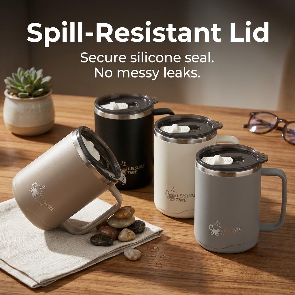 304 Stainless Steel Thermal Coffee Mug Leakproof Insulated Tumbler Dual Drink Cup with Handle Travel Tea Water Bottle Office Hom