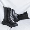 Men's High-Top Genuine Leather Boots British Style Casual Riding Boots Fashionable Motorcycle Boots Thick Sole Zipper Work Shoes