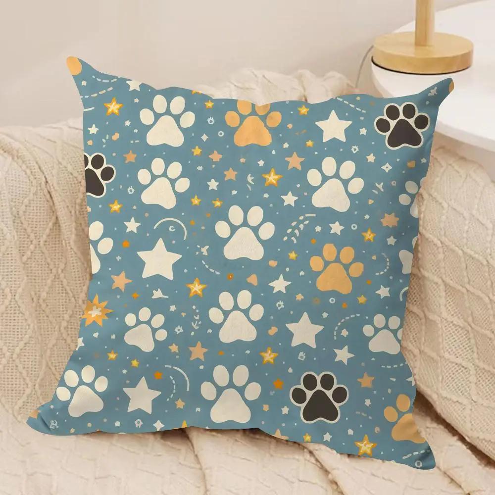 Cute Dog Paw Pattern Cushion Cover Silky Short Plush Invisible Zipper Dustproof Sofa Pillow Case for Home Decor