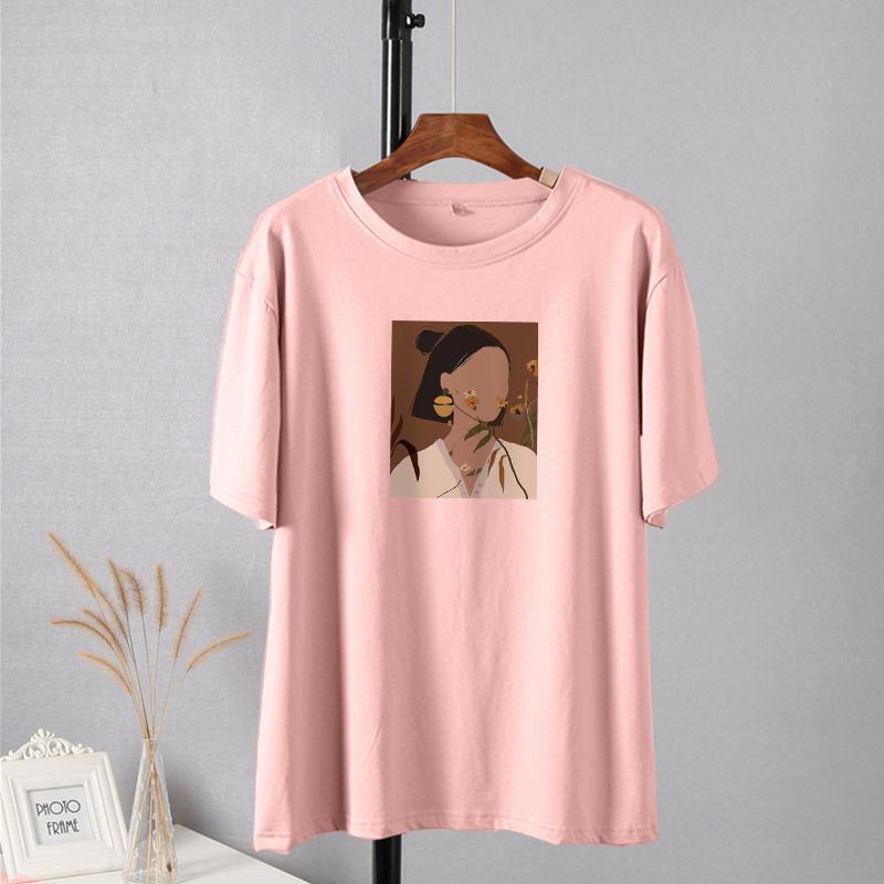 Camiseta Shellsuning con estampado estético a la moda para mujer, camisetas informales 100% de algodón de gran tamaño con cuello redondo, camisetas Harajuku para mujer, camisetas básicas simples
