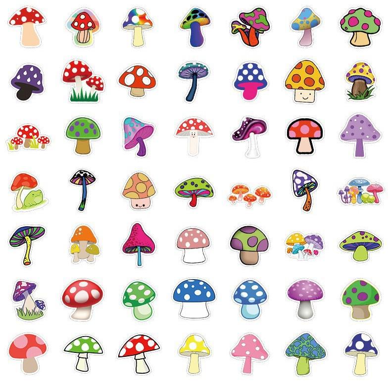50 Watercolor Mushroom Doodle Stickers: Waterproof Decorative and Creative Fungi Stickers for Phone, Computer, and Stationery