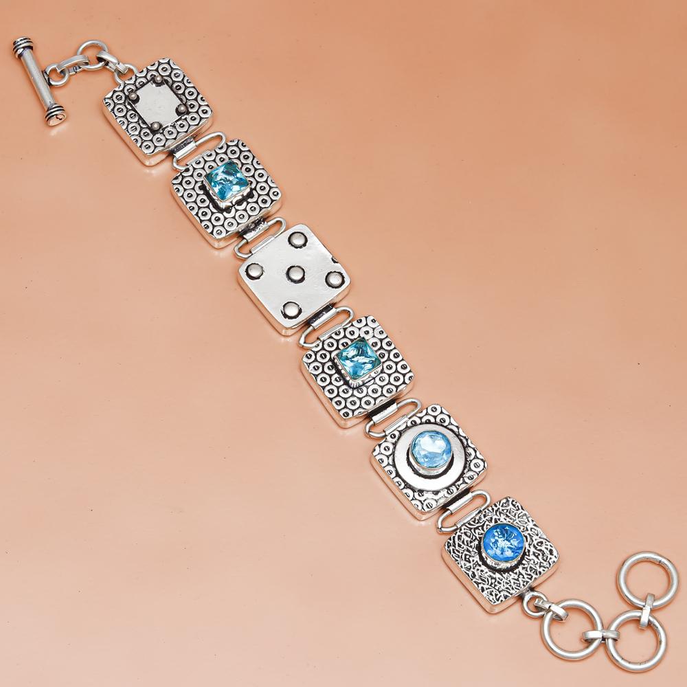 Stříbrný náramek s drahokamem švýcarský modrý křemen 7-8''