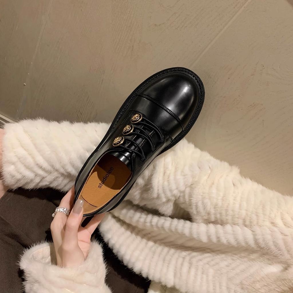 High-end cowhide version~ Hepburn retro platform single shoes thick heel embroidered loafer small leather shoes women's autumn and winter
