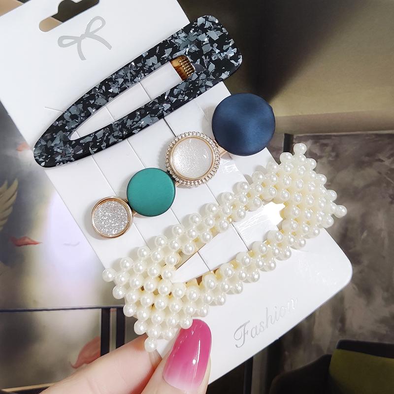 Pearl Hair Clip For Women Korean 3/4pcs Geometric Hairpins Set Hair Berrettes Girl Hairgrip Side Clip Hair Accessories