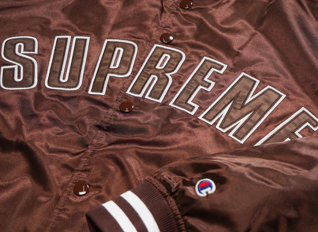Supreme X Champion Satin Varsity Jacket "Brown"
