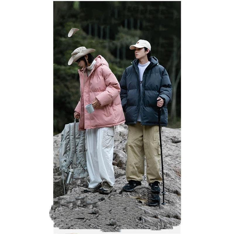 Couple's Winter Loose Hooded Solid Color Thick Warm Cotton Jacket