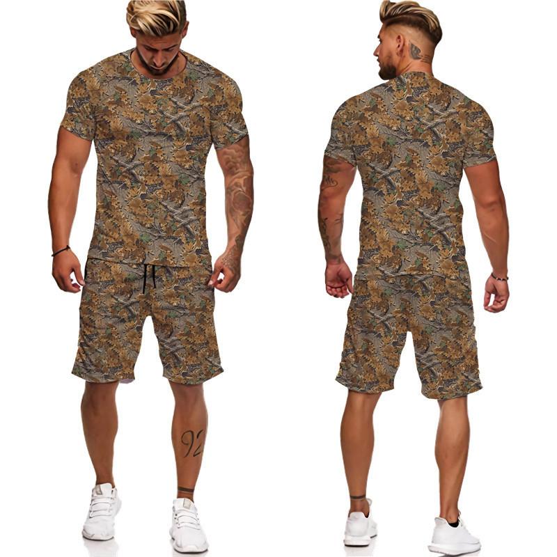 Letné pánske tričko s 3D potlačou maskáčové javorové listy/šortky/obleky Unisex Príležitostné Outdoorové športové oblečenie s krátkym rukávom