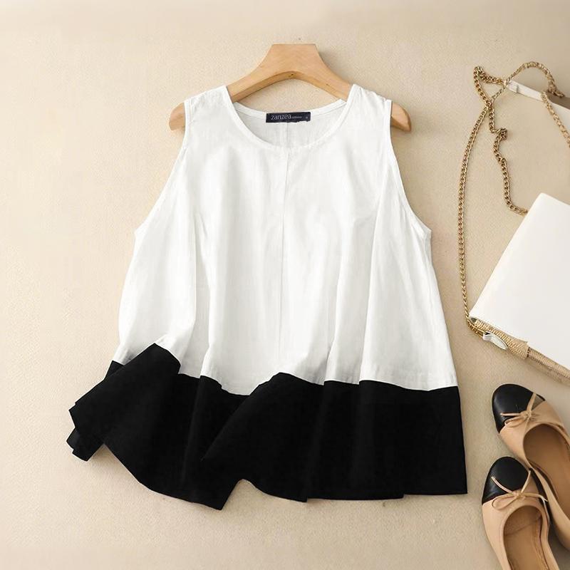 

ZANZEA Женские повседневные летние майки без рукавов с круглым вырезом в стиле пэчворк 5XL белый