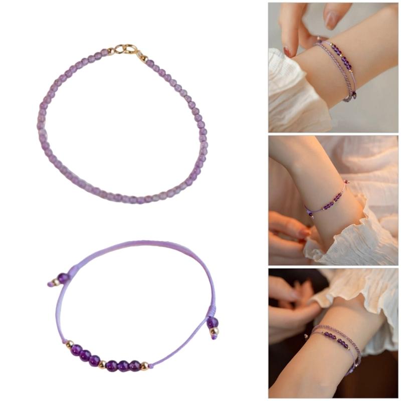 Natural Amethyst Stackable Bracelet With Gold Beads for Women Elegant Layering Jewelry Spiritual Healing Crystals Gift