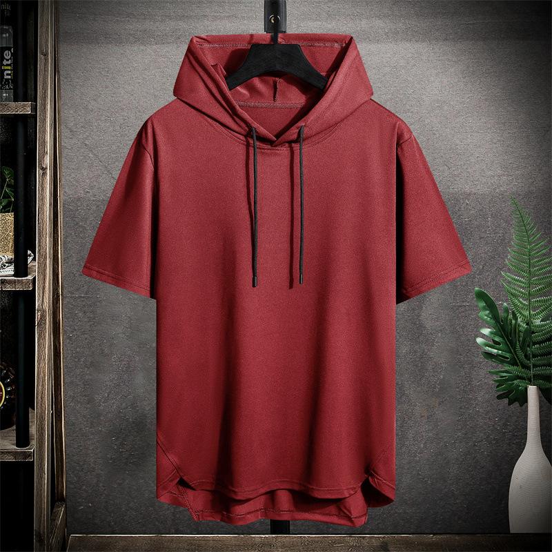 Men's Sports Short Sleeved T Shirt Hooded Fashionable Breathable Loose Outdoor Running Casual
