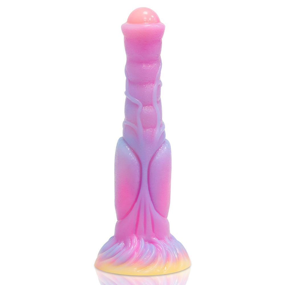 Mixed Color Glow in The Dark Dog Dildo Alien Simulation Penis Fake Penis Male and Female Flirting Masturbator Sex Toy