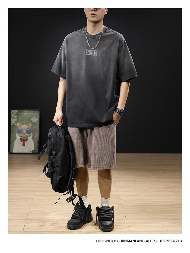 2025 Herrenmode Retro Schweres Baumwoll-Kurzarm-T-Shirt