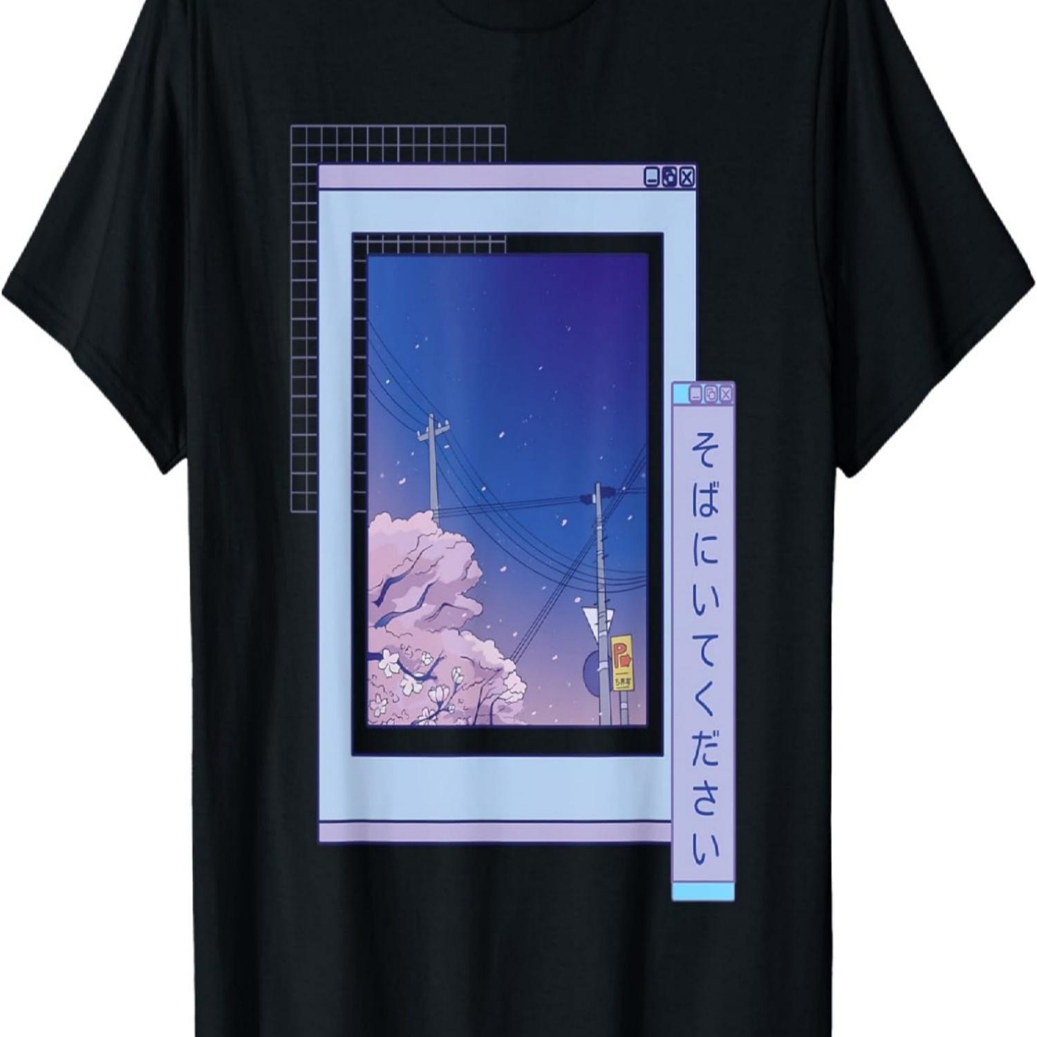 Tokyo Nightscape Cherry Blossom  Vaporwave T-Shirt S