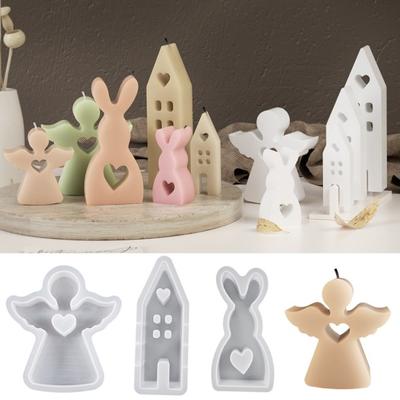 Heart House Silicone Mold Large Small Rabbit Angel Casting Mold DIY Easter Rabbit Resin Mould Home Decor