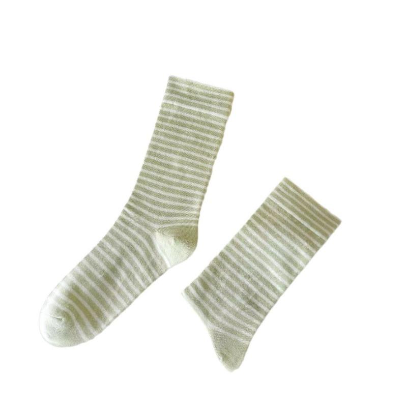 Striped Solid-color Postpartum Socks, Women's Mid-calf Socks, Spring and Autumn Trendy Versatile Cotton Socks, Loose-fitting Long Socks