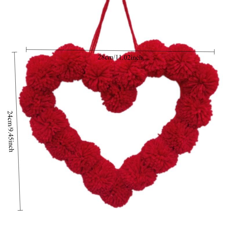

1pcs Plush Love Heart Wreath with Fuzzy Pompoms Indoor Home Decor for Proposal Kids Room Decoration Floral Wall Hanging
